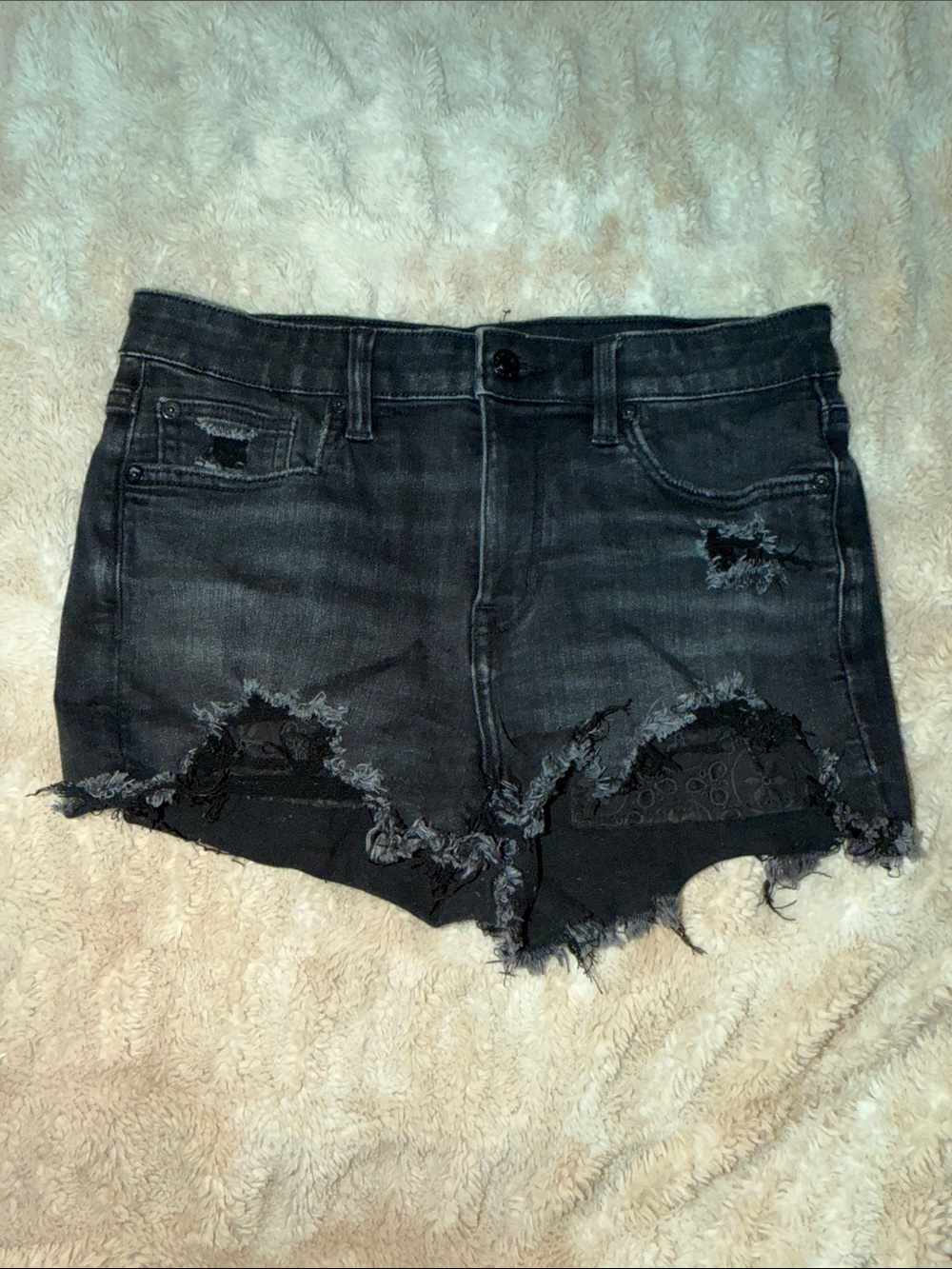 American Eagle Outfitters Black Distressed Frayed Denim Shorts